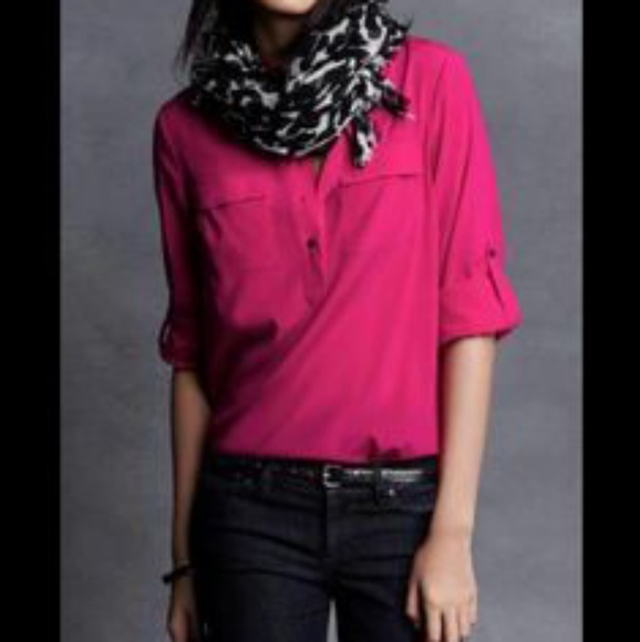 Ann Taylor Tops - Ann Taylor Hot Pink Button Sleeve Blouse size 8